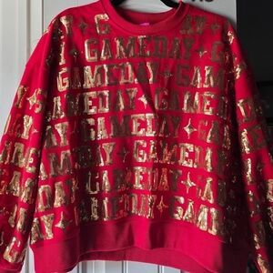 QUEEN OF SPARKLES Red and Gold Gameday Sweatshirt